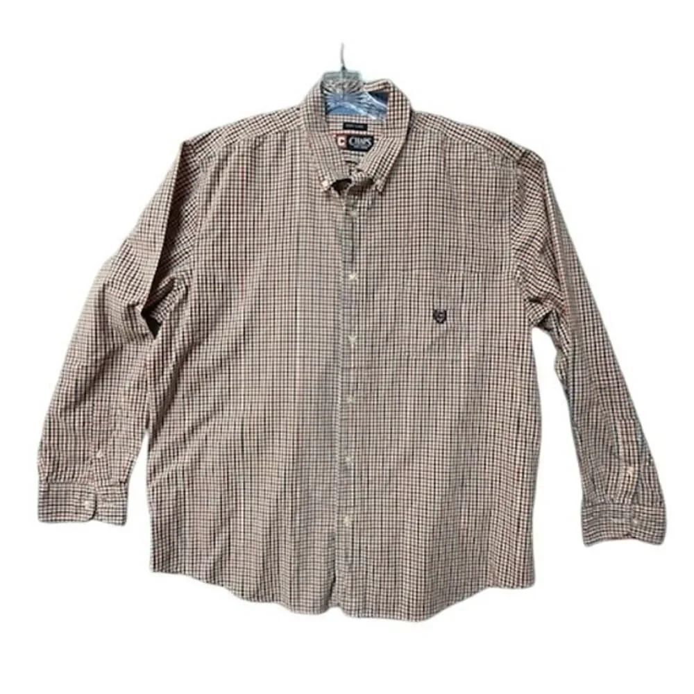 Chaps Shirt Mens 2XL Easy Care Long Sleeve Button Down Red Green Checkered